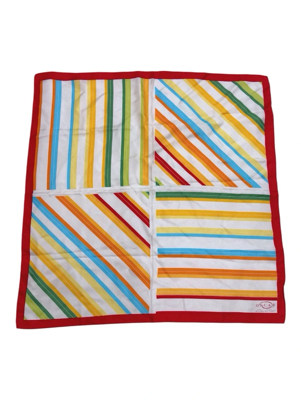 Oscar by Oscar de la Renta 100% Silk Scarf Retro Mod Mixed Rainbow Stripe Design